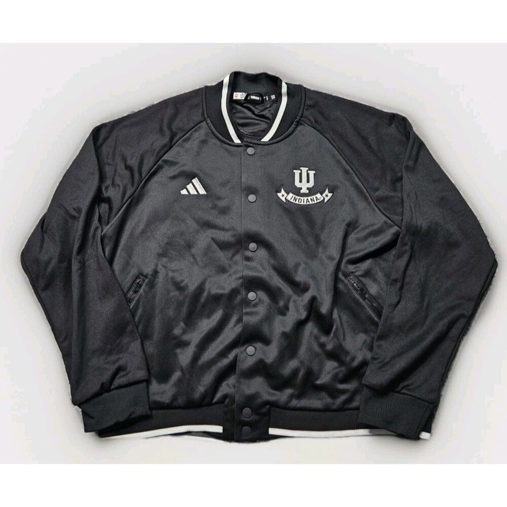 Indiana Hoosiers Bomber Jacket Mens XL Black Adidas Snap Team Issued Football